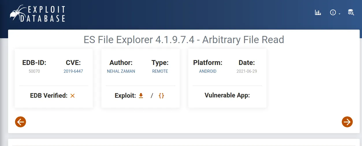 Exploit Database — ES File Explorer arbitrary file read