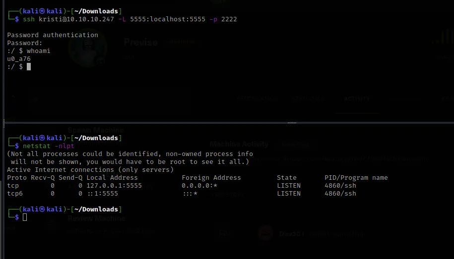 SSH tunnel forwarding port 5555