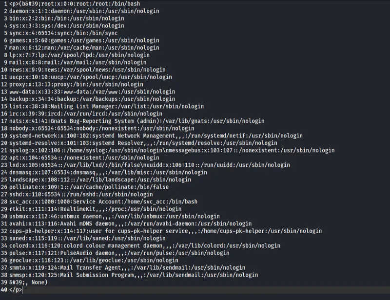 /etc/passwd contents extracted via SSTI