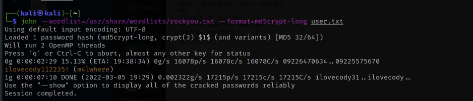 John cracking the hash